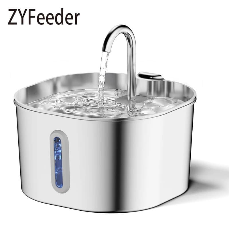 Zyfeder 2.2L Fonte De Água Automática Para Gatos , Quadrada , Aço Inoxidável , Alimentador Animais De Estimação , Cães C