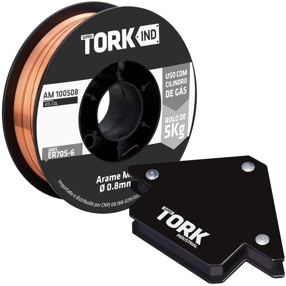 Kit Soldagem Esquadro Magnético que Suporta 12kg e 1 Arame Sólido para Solda de 5kg e 0.8mm
