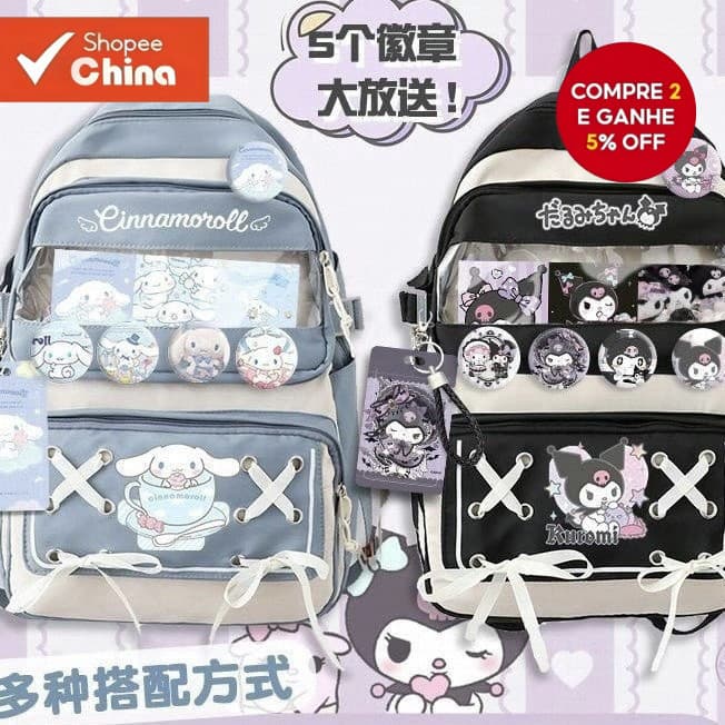 Mochila Escolar Kuromi Cinnamon Puppy Mochila de Estudante para Homens e Mulheres Melody OB5B
