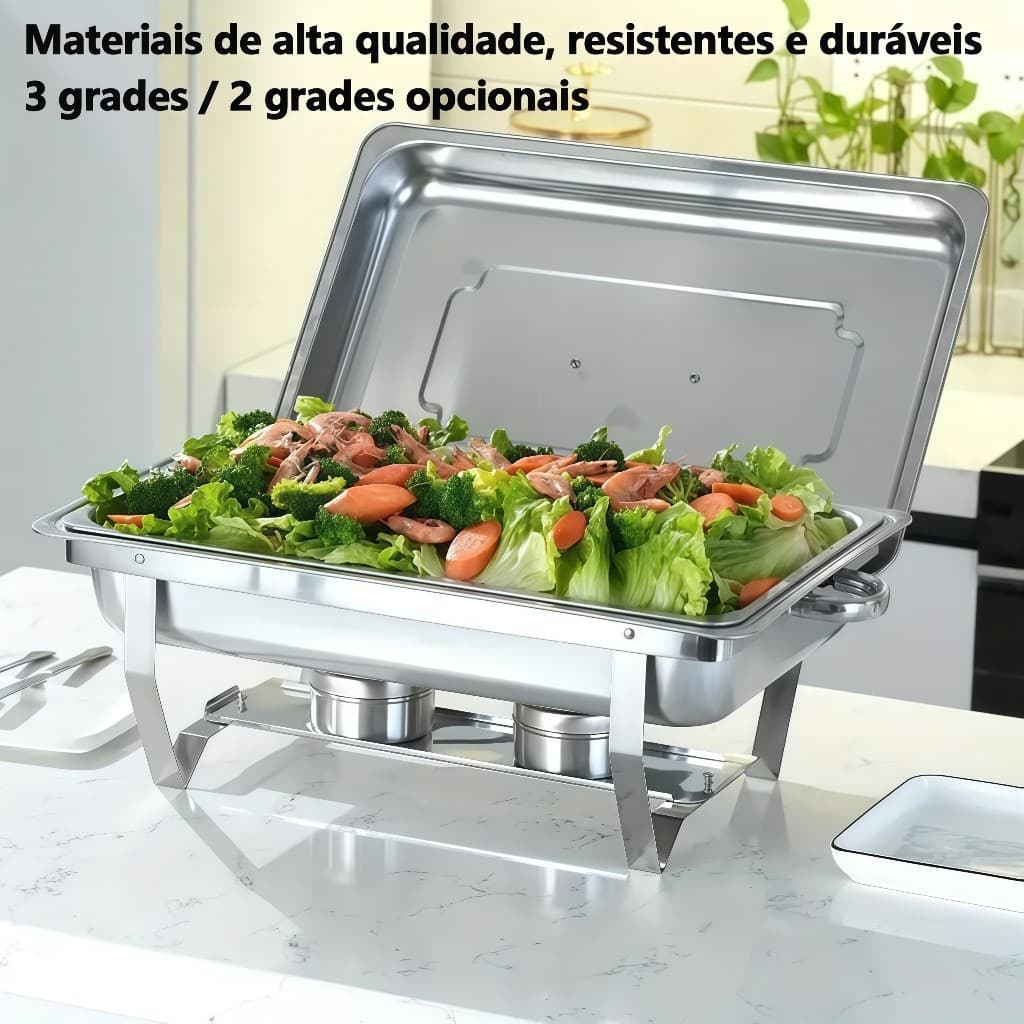 Rechaud Profissional Inox 12L com 2 ou 3 Divisórias para Buffet Festas Eventos