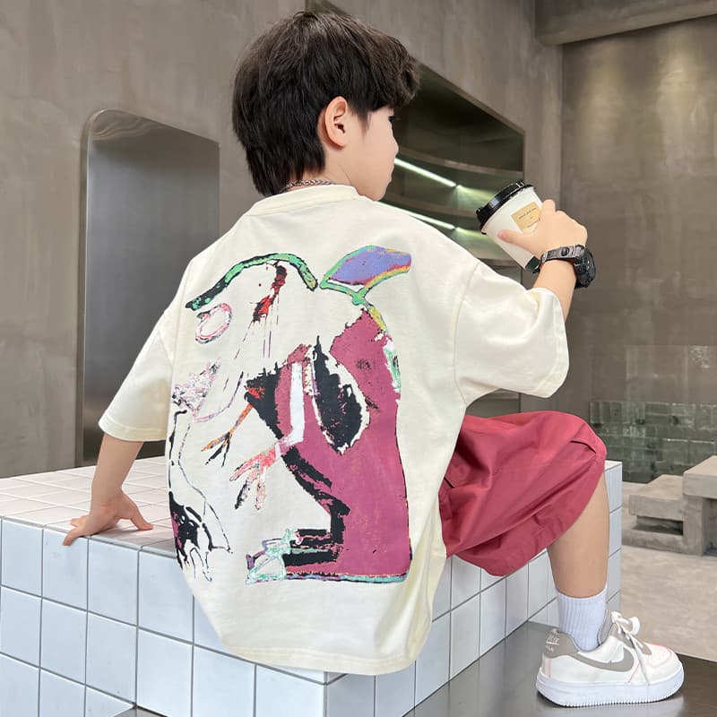 Camiseta de manga curta para meninos de trabalho médio roupas de verão algodão puro * 43147