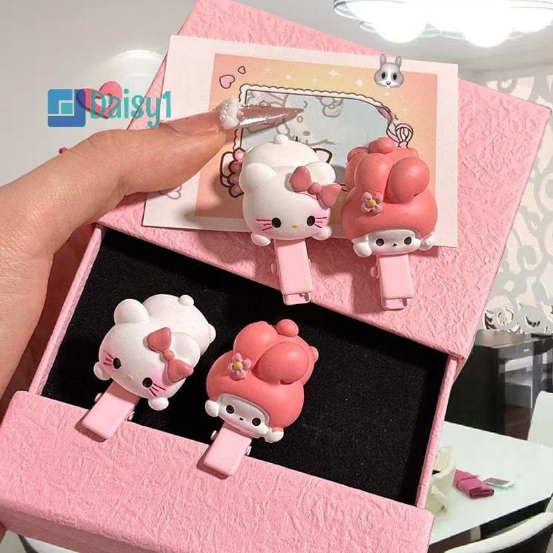 Mary1 1 Par Sanrio Hello Kitty Grama De Cabolo Clipe Bico De Pato Doce Menina Melodia Pino Franja Lado Headwear Barret