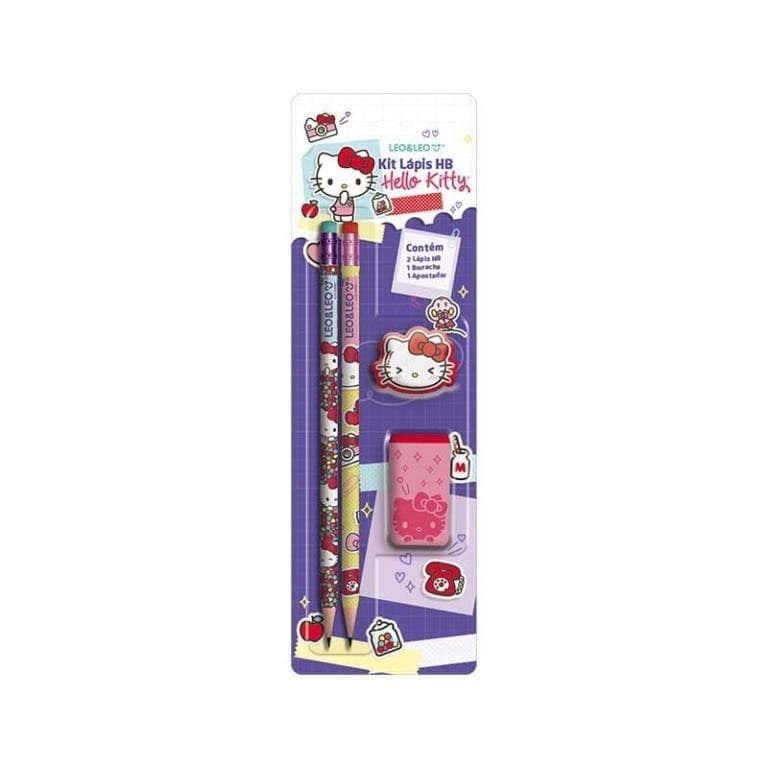 KIT LAPIS HB HELLO KITTY 2 LAPIS/APONTADOR/BORRACHA LEOELEO