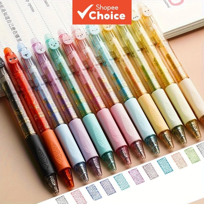 Canetas De Gel Termo Apagáveis Com Glitter , 6/12 Cores , Retrátil , Tipo Push , Secagem Rápida , Escrita Suave , 0.5mm
