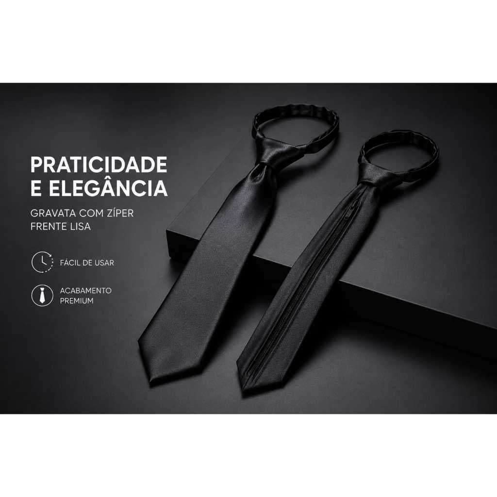 Gravata Social Masculina Premium com Zíper Ajustável Frente Lisa Elegante Fácil de Usar