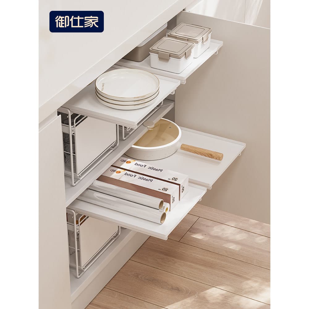 Yushijia pia de cozinha Pull-out tampa deslizante prateleira dupla camada armário tempero organizador pote Rack de armaz