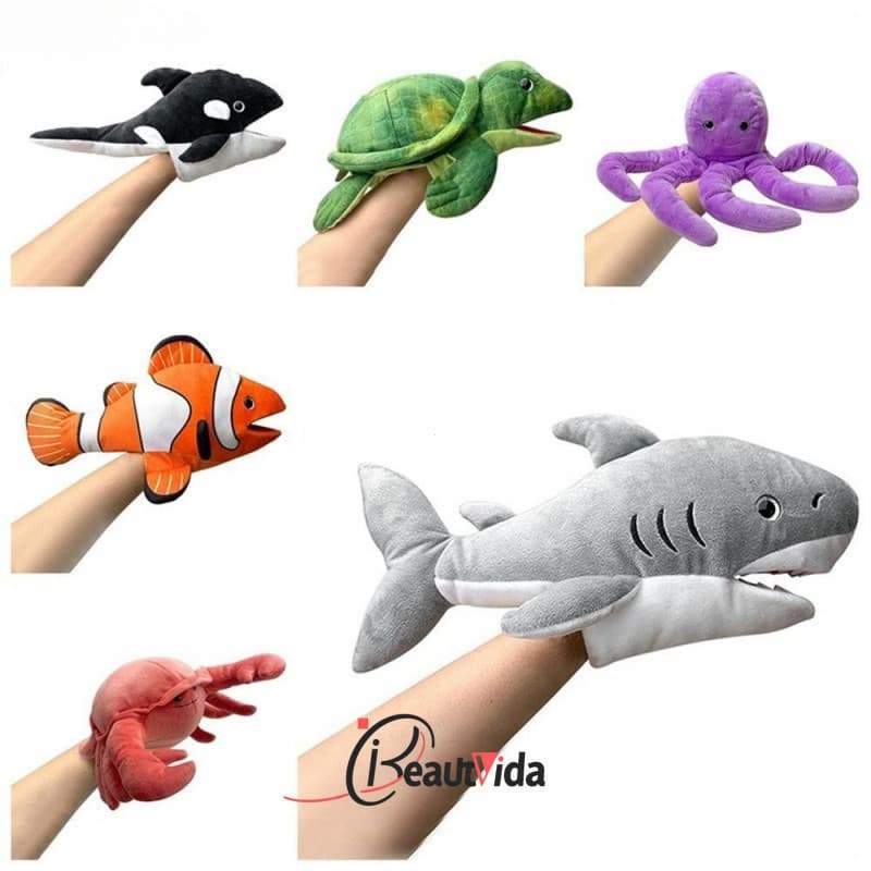 CABEZA1 Fantoches De Animais Marinhos , Fantoche De Tubarão De Pelúcia De Baleia De Tartaruga , Boneca De Mão Contando H