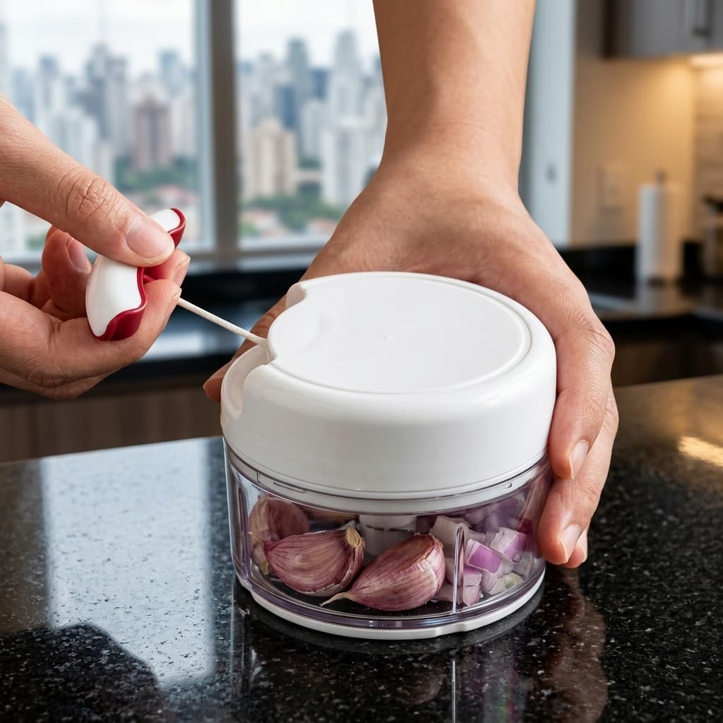 Mini Processador Manual de Alimentos Triturador de Alho e Temperos