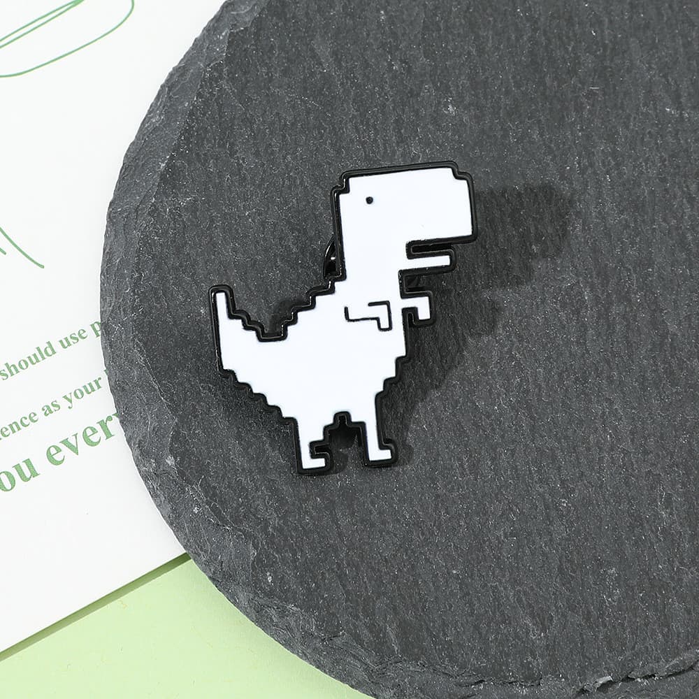 Criativo Dos Desenhos Animados Pixel Dinossauro Broche Branco Metal Emblema Roupas Saco Decoração Acessório