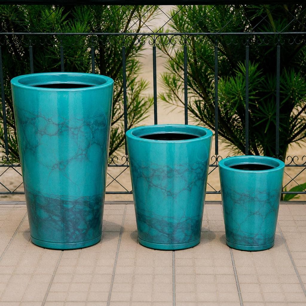 Kit 3 Vasos para Plantas Cone Polido Marmorizado em Polietileno N1,2,3
