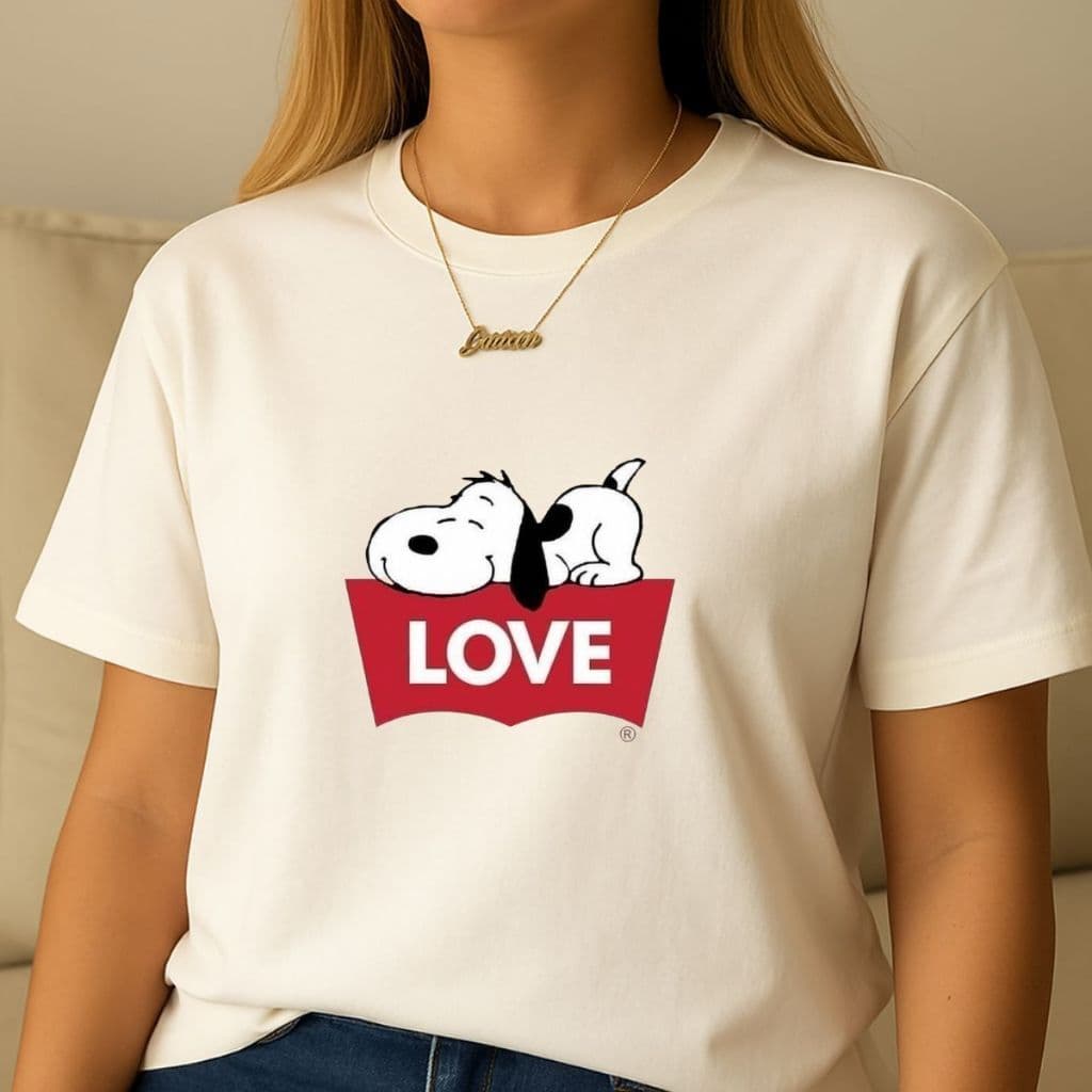 Camiseta Feminina Estampa Snoopy Love T Shirt Feminina Estampada 100% Algodão Blusa Feminina