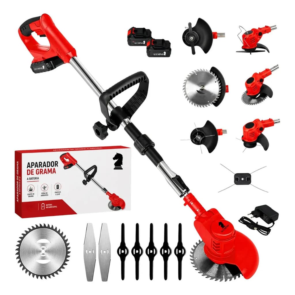 Roçadeira Elétrica 48v Nakasaki 1580w Bateria 2 Baterias Cortador Grama Aparador Sem Fio Bivolt Full