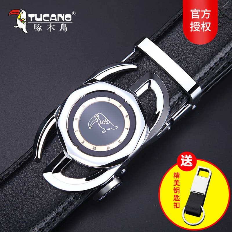 Novo cinto de pica-pau masculino couro genuíno fivela automática cinto moda Casual All-Match juventude cinto de couro ve