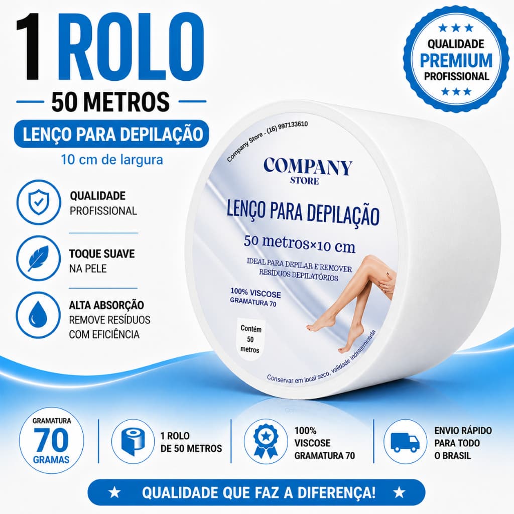 LENÇO PARA DEPILAÇAO LISO,  FALSO Tecido VISCOSE Para Depilaçao,  Gramatura 70% 7,0cm 50Metros.