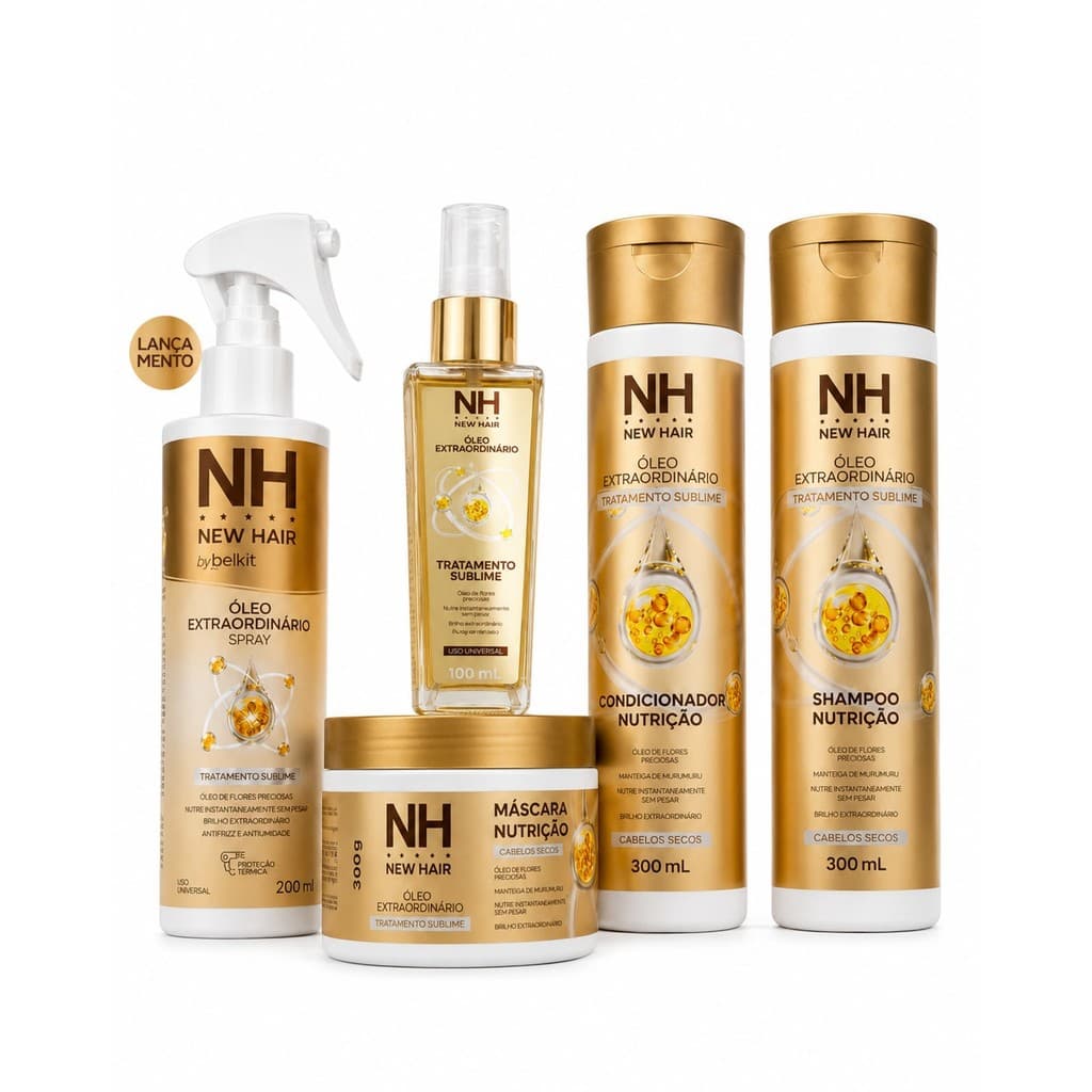 Kit Capilar Óleo Extraordinário NEW HAIR 5 Itens: Shampoo, Condicionador, Máscara, Óleo e Spray