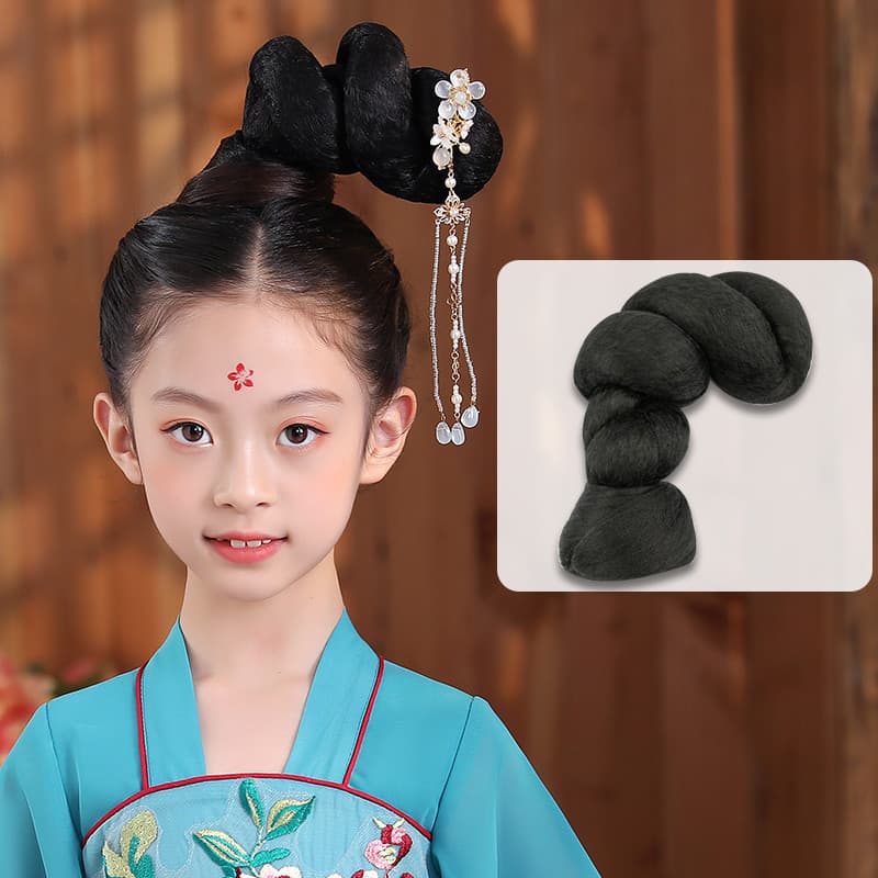 Traje infantil cocar saco de cabelo dobrável dangling cobra Bun senhoras estilo peruca menina Hanfu conjunto de jóias