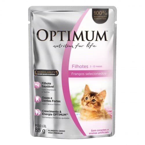 Ração Úmida Optimum Sachê para Gatos Filhotes sabor Frango 85g