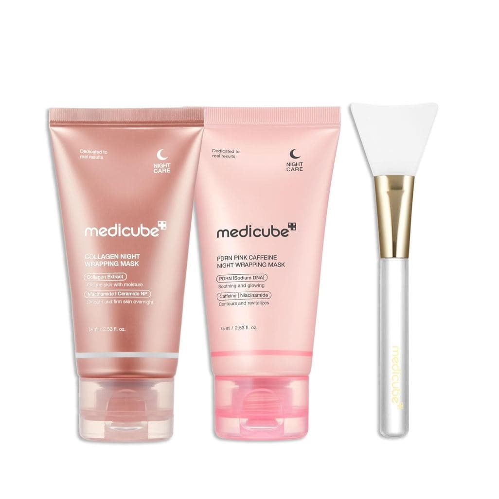 Medicube Pink Radiance Wrap Mask Conjunto de Máscara Noturna Peel-Off de Colágeno de Dupla Ação e Máscara Noturna Peel-O