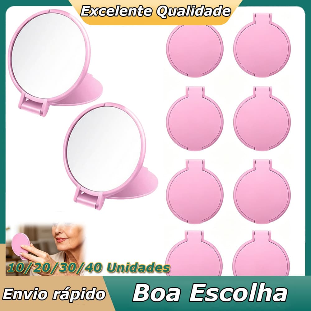 10-40pçs Rosa Espelho de maquiagem portátil moderno estilo mundial espelho de contorno redondo flip-top 6.2x7cm