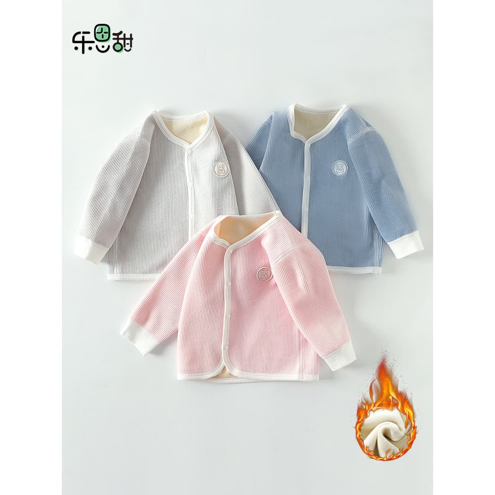 Roupas de bebê outono inverno de uma peça superior forro de lã engrossado casaco Cardigan recém-nascido camisa de fundo