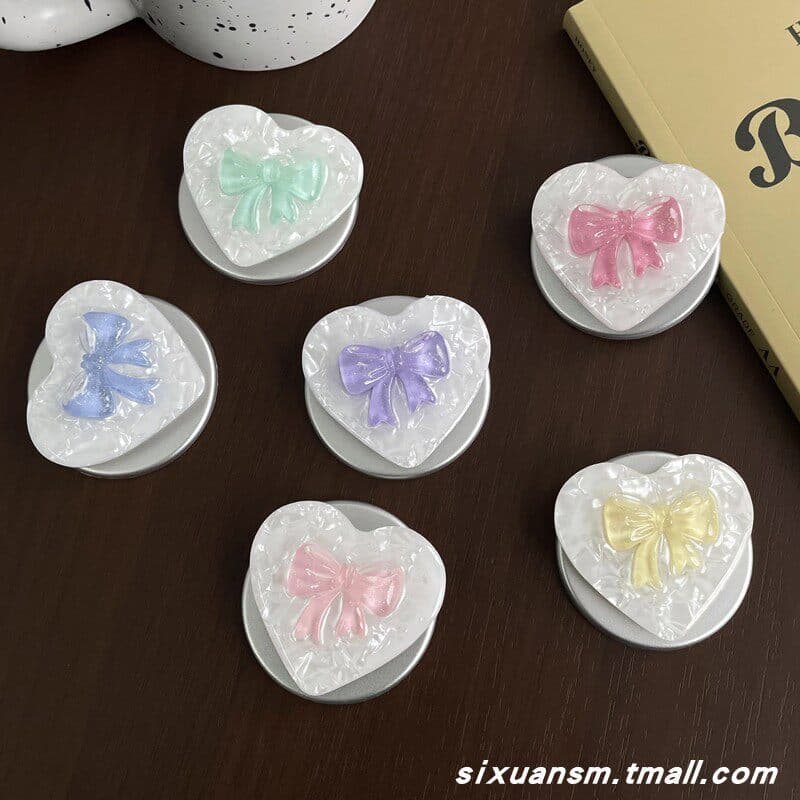 magsafe popsocket griptok magsafe INS Estilo Coreano High-End Love Heart Shell Padrão Tridimensional 3D Bowknot Cor Sóli