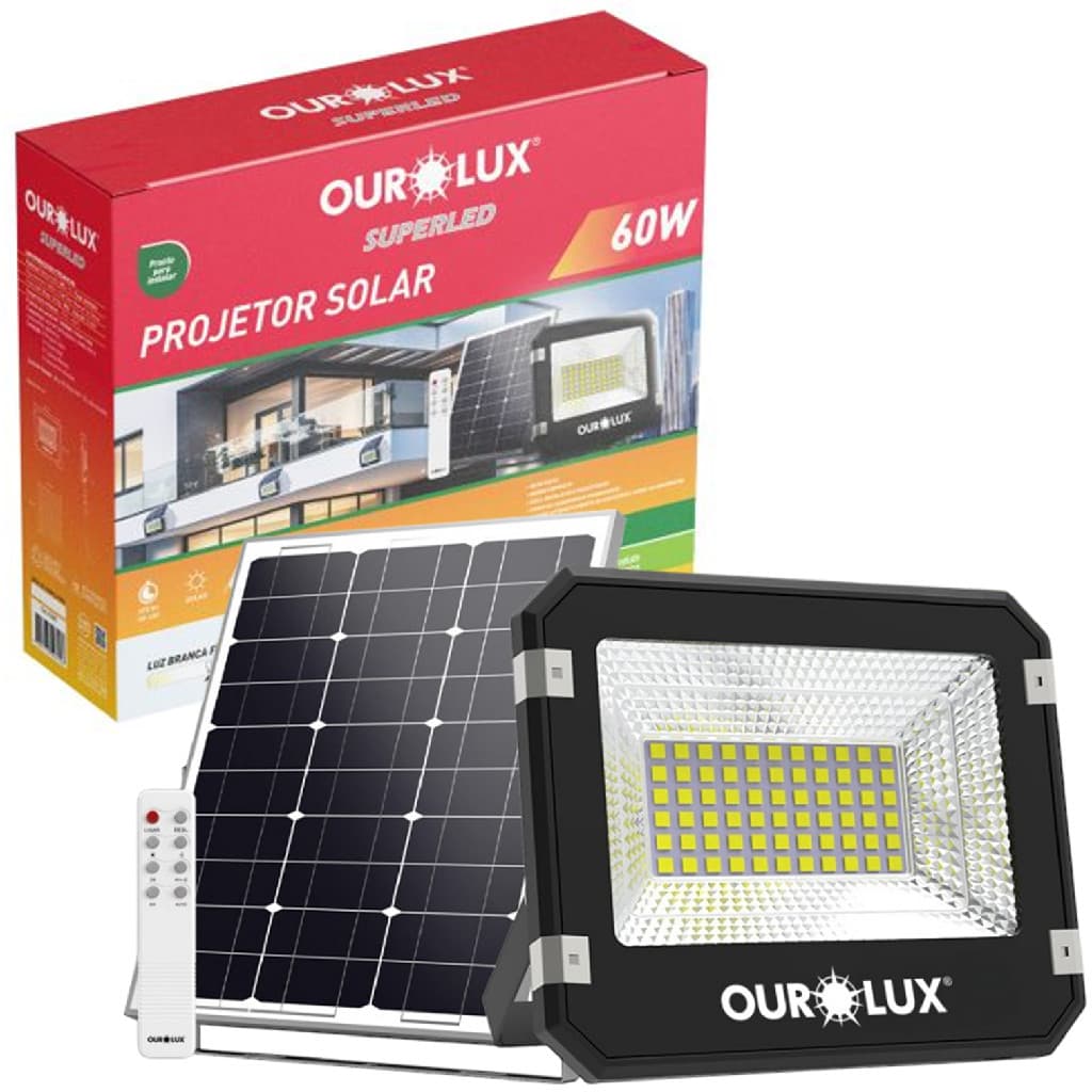 Refletor Projetor Solar Led 60W Controle Remoto 6500K IP65