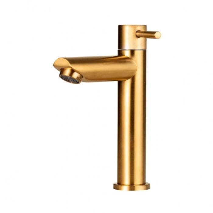Torneira Banheiro Lavabo 1/4 Volta Bica Baixa Metal Escovado Dourado Big Obra