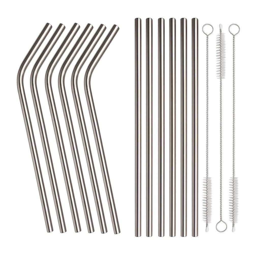 Kit 12 Canudos De Aço Inox Reutilizáveis Ideal Para Uso Diário E Família Com 3 Escovas De Limpeza