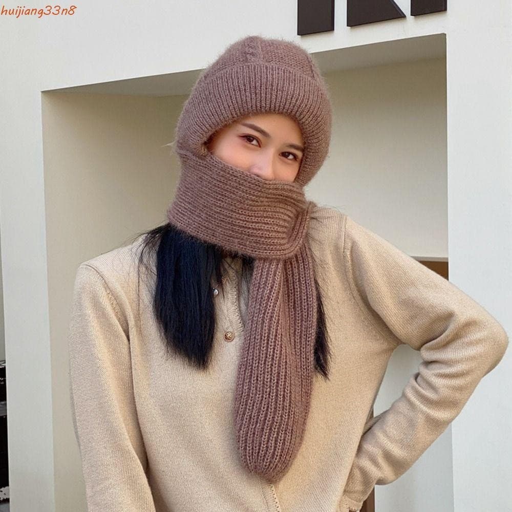 HUIJIANG Gorro Skullies Inverno Quente Chapéu Cor Sólida Pescoço Orelha Protetor Veludo À Prova De Vento De Malha