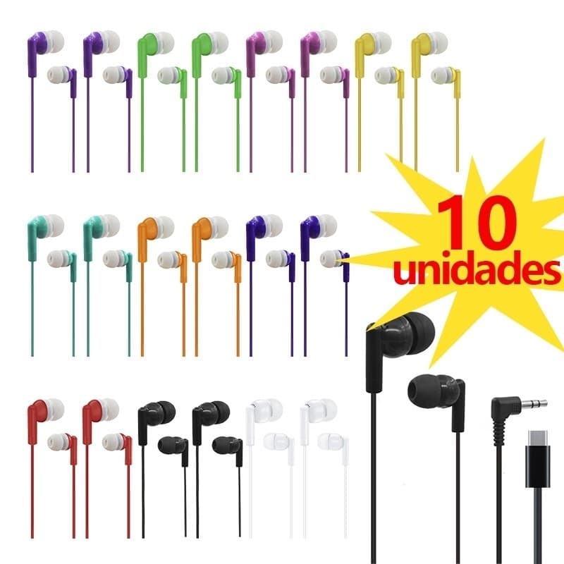 Kit 10/20 Fone De Ouvido Estéreo Com Fio Colorido