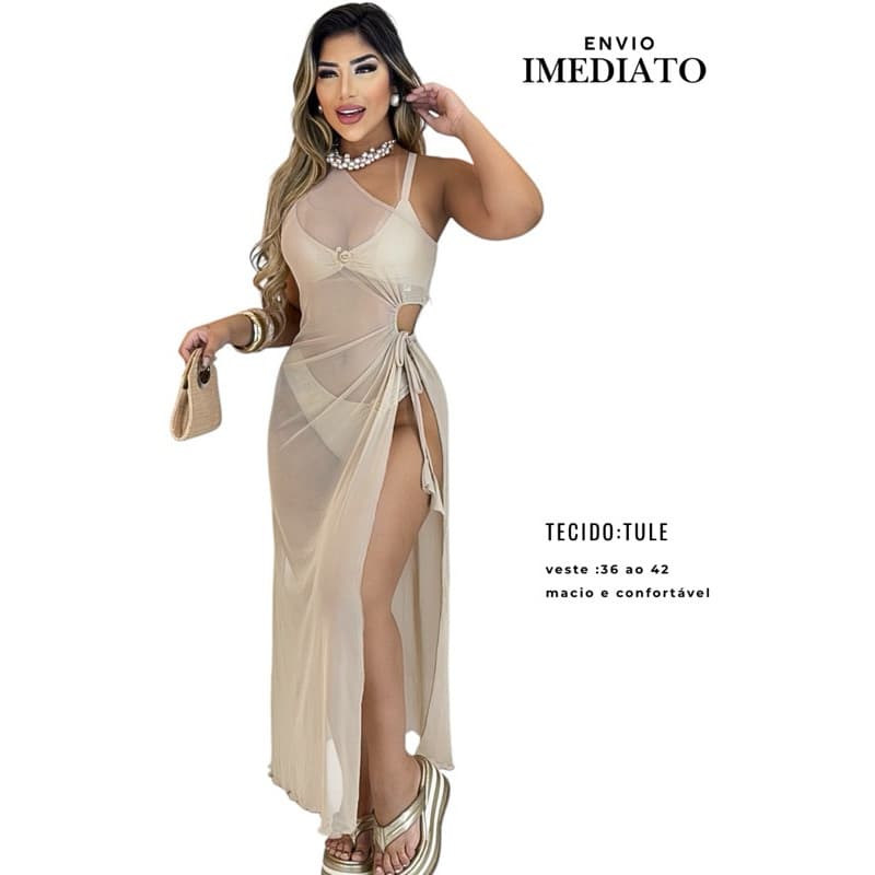 saída de praia feminina-vestido longo transparente ref:2473