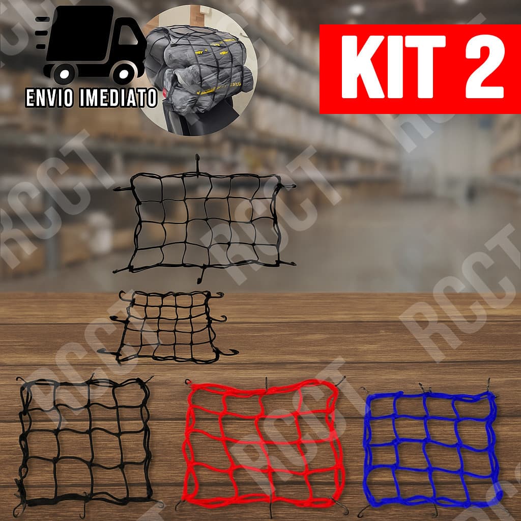 Kit 2 Rede Elástica Aranha 30x30 para Moto Bagageiro Bauleto Carga Viagem Fixação Segura