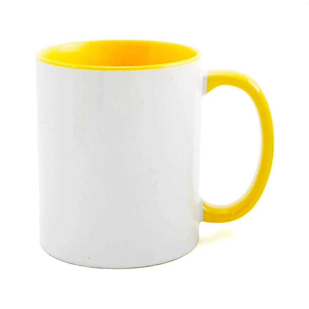 Caneca de Cerâmica Branca com Interior e Alça Amarela para Sublimação - 325ml