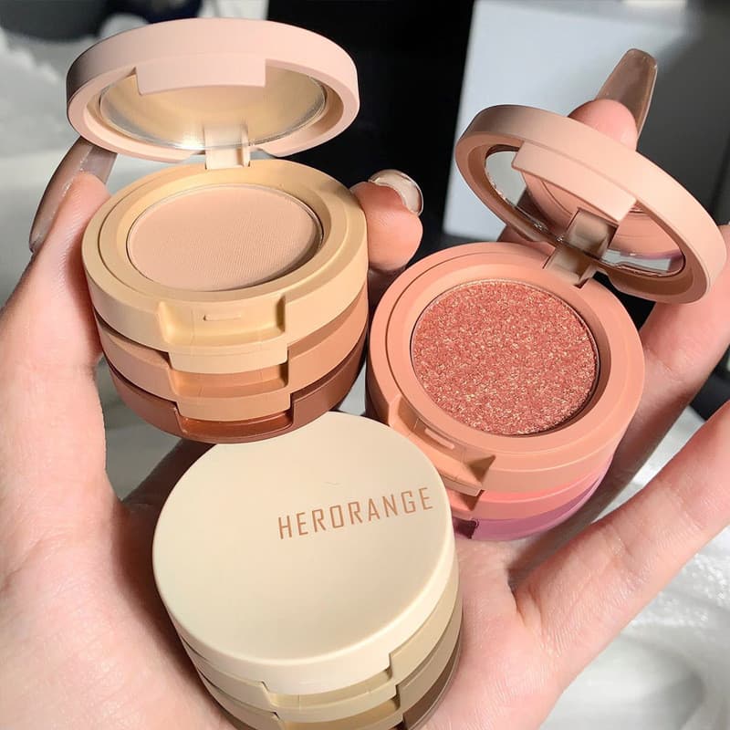 HERORANE Luz Flutuante Tricolor Sombra Sanduíche Bento Fosco Perolado Fino Piscando Paleta de Sombras Cor Terra