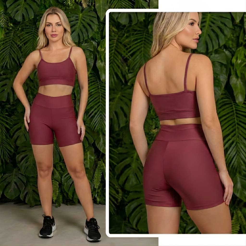 Conjunto Esportivo Feminino Premium: Short e Top Cintura Alta Sem Transparência