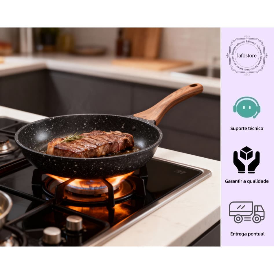 Frigideira Antiaderente de Alumínio Revestimento Cerâmico Premium Funda Cabo Madeira Não Gruda 24/26/28cm