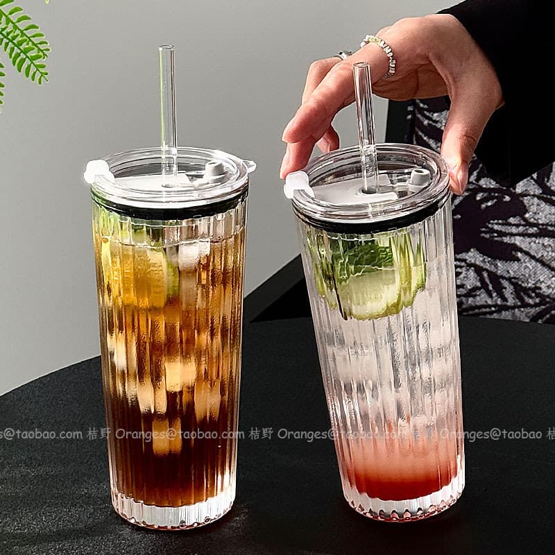 Copo de café americano gelado transparente de alto valor, copo de suco de vidro com leite, copo de palha de grande capac