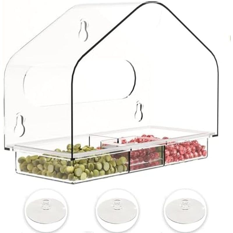 Sucção Para Janela Transparente Com Copos De Alimentação Pássaros , Jardim Acrílico Removível (2) Bandeja Alimentadora D