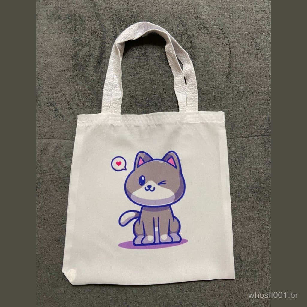 Sacola/Bolsa Ecobag Gato Cinza Coração