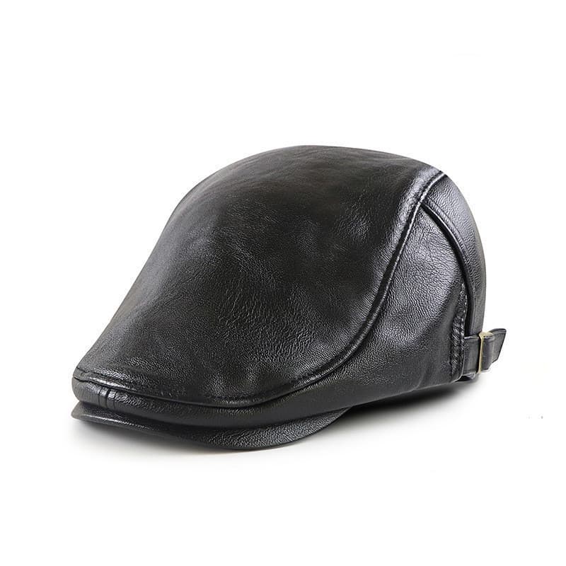 Boné Simples de Cor Sólida em Couro PU, Boné Vintage Unissex, Chapéu de Pintor da Moda, Veludo Composto Quente*******&&-