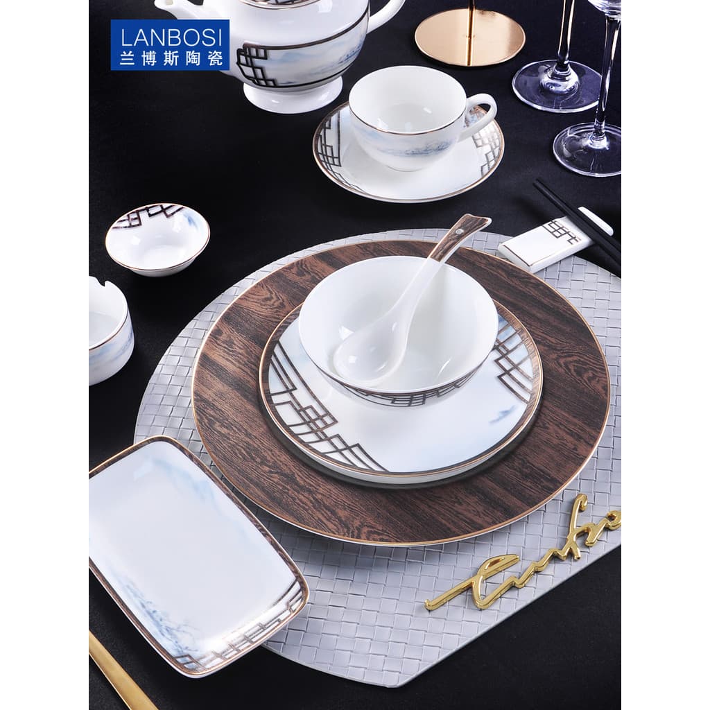 Novo estilo chinês High-End Hotel utensílios de mesa clube placa restaurante Catering suprimentos osso China conjunto pr