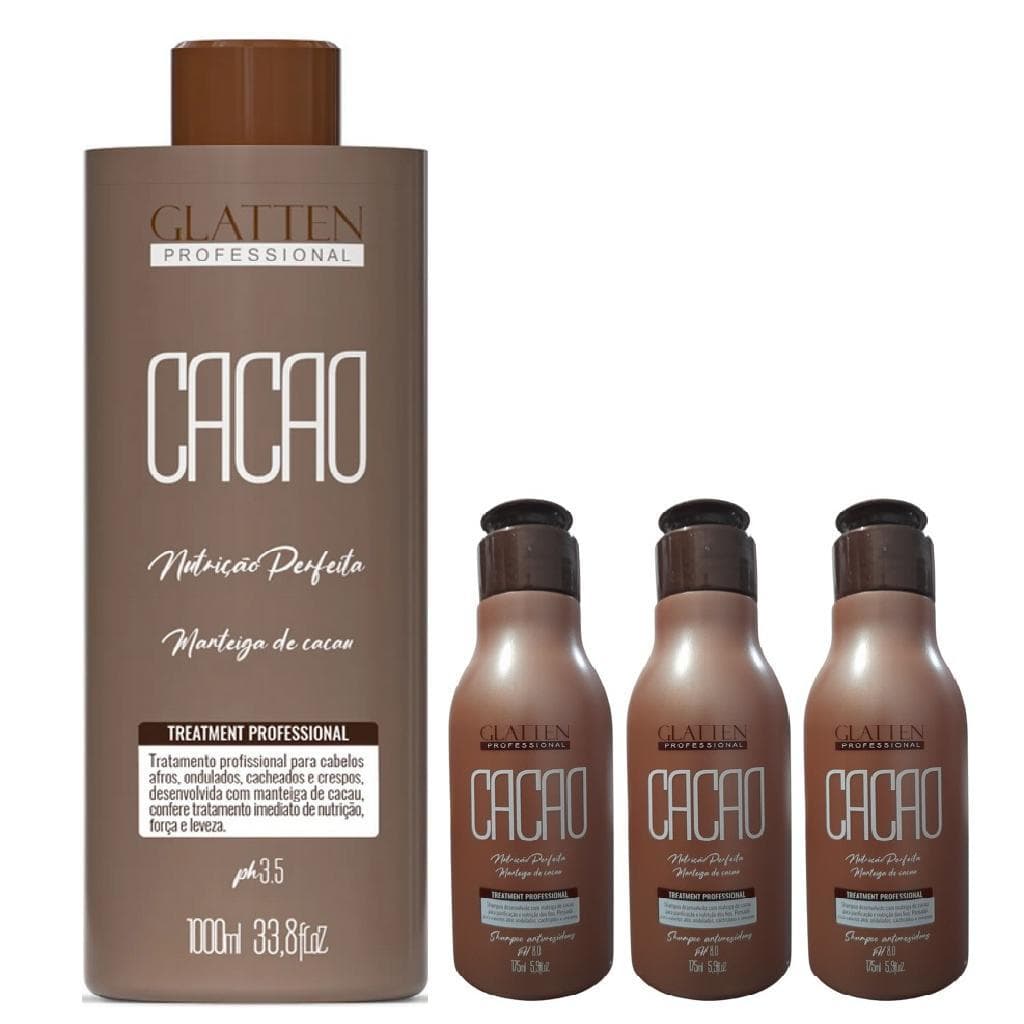 Glatten Cacao Nutrição Perfeita Progressiva 1 Litro e 3 Shampoo 175 ml