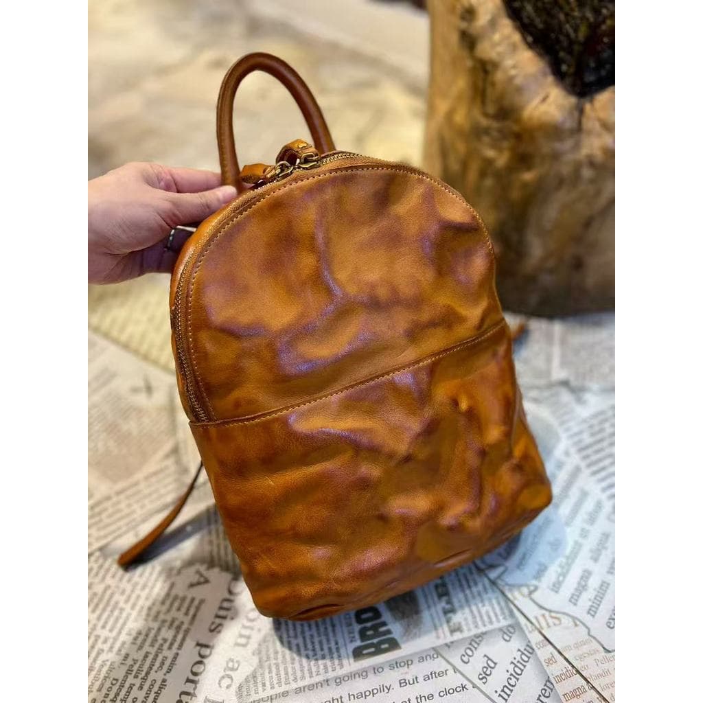 Mochila primeira camada de couro Retro saco feminino couro genuíno bolsa de couro artesanal senhoras mochila 2026 novo e