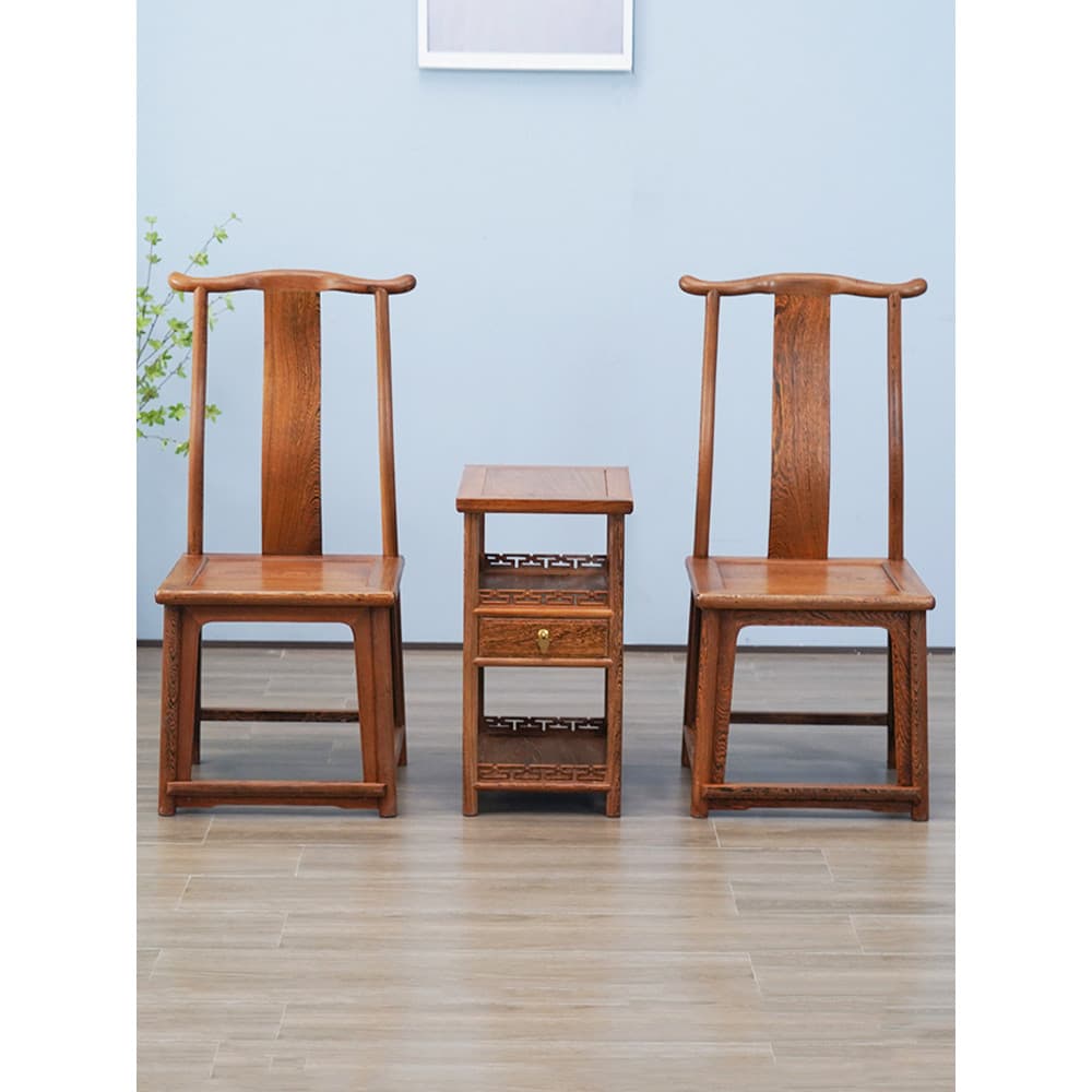 Wenge oficial chapéu cadeira conjunto de três peças novo estilo chinês mogno cadeira de jantar todo encosto de madeira m