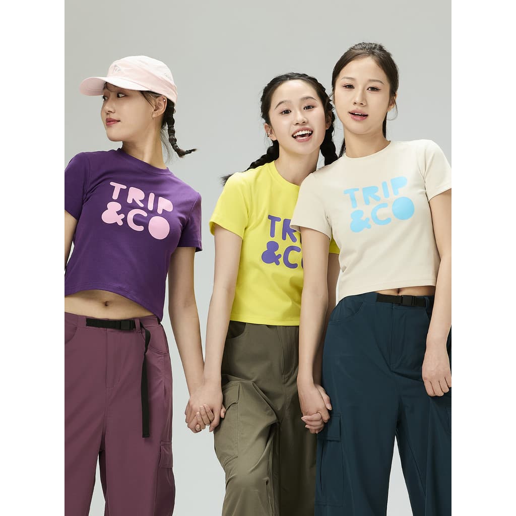 T TRIP & CO Carta Impressão Logotipo Camiseta de Manga Curta Verão Doce Picante Slim-fit Slimmer Look Americano Curto To