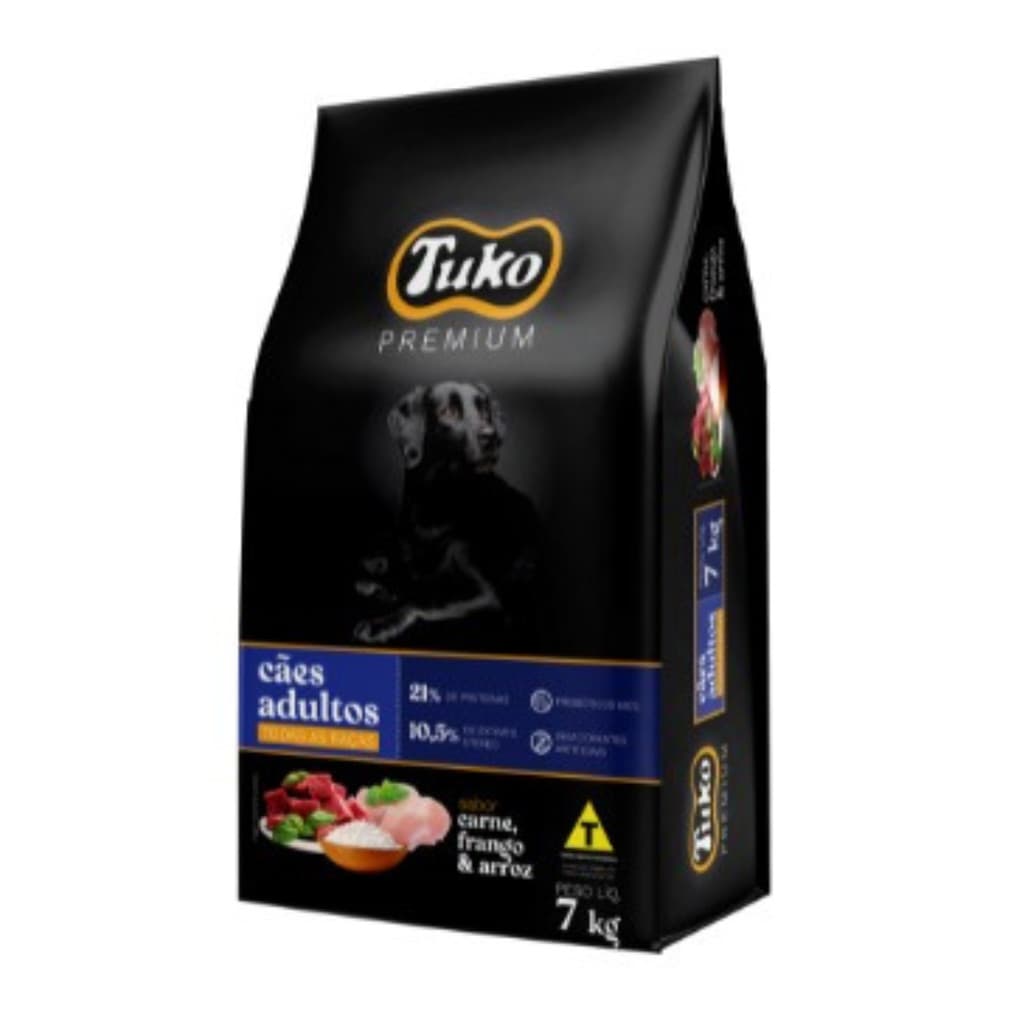 Ração Adulto Tuko Premium 7Kg Sabor Carne, Frango e Arroz