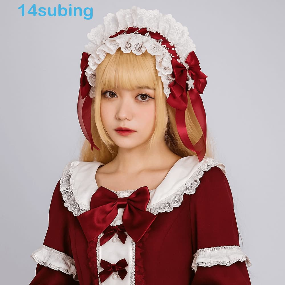 SUBING Lolita Faixa De Cabeça De Renda , Cabelo Com Babados E Laço De Fita Doce , Acessórios Para , Cocar De Cosplay De