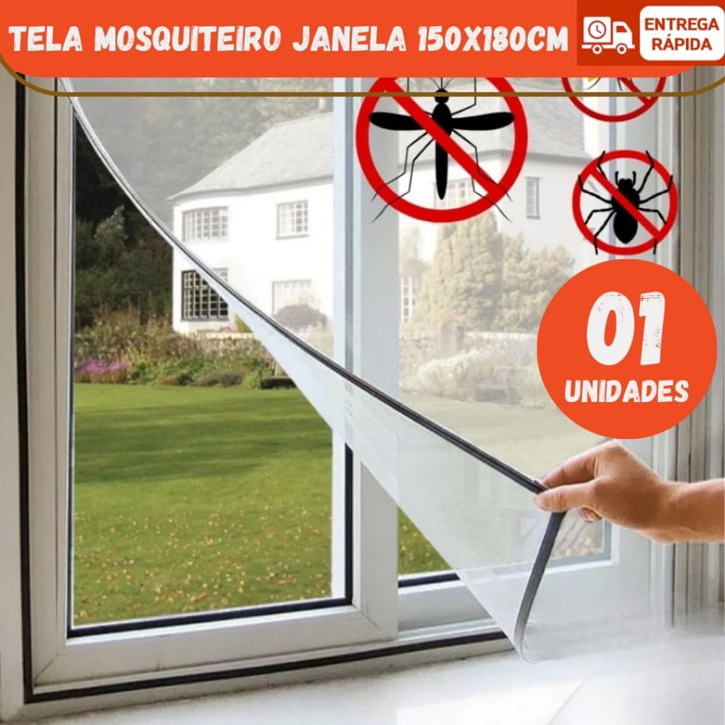 Tela Proteção Mosquiteira Ajustavel Velcro Contra Mosquito Pernilongo Dengue inseto 1,5X1,8M