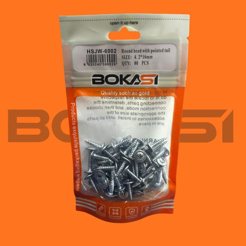 Kit 80 Parafusos 4.2x16mm Cabeça Redonda com Ponta – Fixação Madeira e Metal | BOKASI