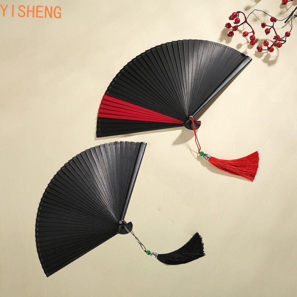 YISHENG Leque De Bambu Preto 1 Pcs Adereços De Dança Ventilador Portátil Dobrável Compacto
